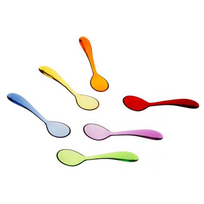 Set de 6 cuill&egrave;res &agrave; caf&eacute; transparentes assorties